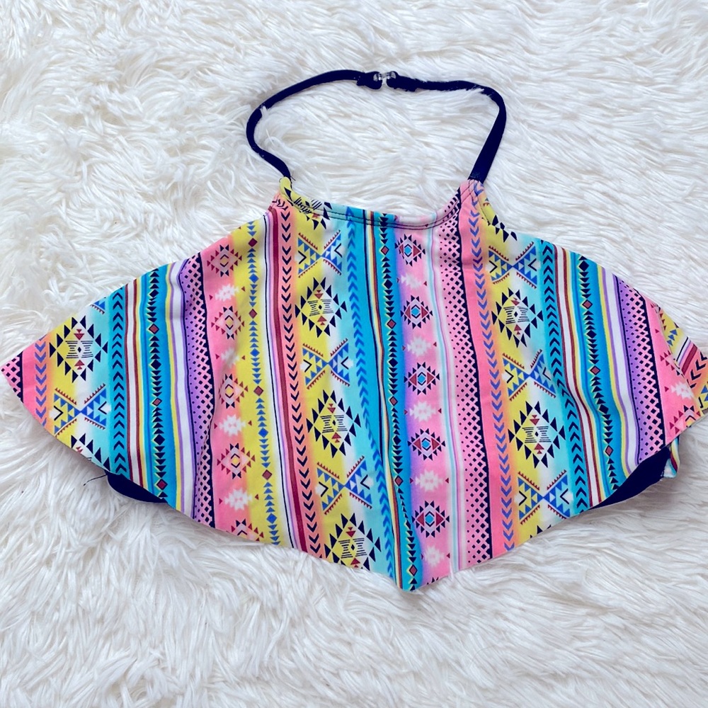 Wonder Nation Pink Blue Bikini Swim Top Girl’s Size Medium 7/8